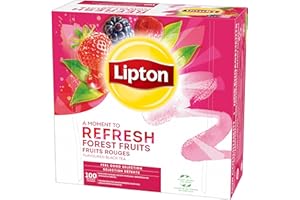 Lipton, Séléction Détente, Coffret Thé Noir, Goût Fruits Rouges, Thé Noir Aromatisé, Certifié Rainforest Alliance, 100 Sachets d'Origine Végétale