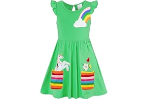 SFreeBo Mädchen Kleider Einhorn Regenbogen Kleid Kinder Mädchen Geschenk Baumwolle Bunt Kleider für Mädchen 104 110 116 122 128
