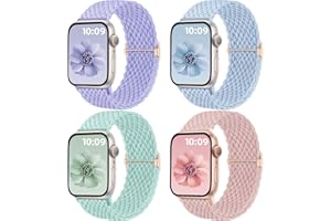 Mastten 4 Pack Braided Solo Loop Compatible with Apple Watch Straps 42mm 41mm 40mm 38mm Women Men, Stretchy Elastic Nylon Sport Strap for iWatch SE 3 2 1 Series 11 10 9 8 7 6 5 4 3 2 1