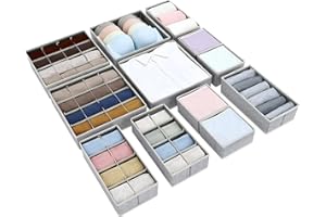 Homsorout 12 Stück Schublade Organizer Faltbare Aufbewahrungsbox Stoff Schubladen ordnungssystem Schrank Organizer für Kleidung, BHS, Socken, Unterwäsche, Krawatten, Hellgrau
