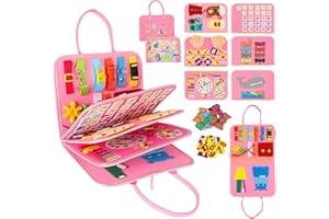 EVARY Busy Board per Bambini, Giochi Montessori 2 3 4 Anni,Giochi Educativi Tabellone Attivitài,Quiet Book, Imparare a lavarsi i Denti, Alfabeto/Numeri/Colori/Forme/Animali/Meteo.