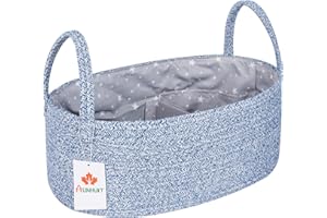 AUNHUIT Baby Nappy Caddy Organiser, Large Cotton Rope Baby Diaper Organiser for Changing Table, Nursery Storage Bin w/Removable Divider, Newborn Baby Shower Gifts for New Mums (Blue)