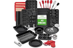 NutriChef Set Complet 42 pcs de Pâtisserie – Acier Carbone, Moules, Outils, Gants, Idéal pour Pâtisserie & Cuisine Quotidienne, Noir