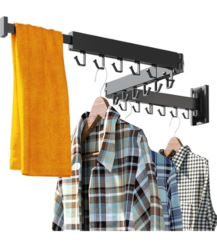 Wall-Mounted Foldable Clothing Rack - Retractable Drying Rod For Laundry Room, Dorm, Apartment (60 Lb Capacity, Gray)