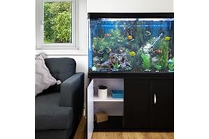 MONSTER SHOP MonsterShop Large Fish Tank Black 4ft 300L 65 Gal Aquarium Marine Tropical Saltwater Freshwater. Black Cabinet Storage Stand. Black Gravel. Filter, Air Pump, Heater, LED Light Tank Accessories…