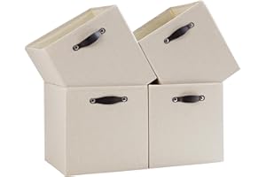 FABINADO Storage Boxex Fit KALLAX | 260g/㎡ Fabric Cubby Organizer Basket for Bookshelf, Closet, Wardrobe | Cube Unit Drawer Insert | 4 Pack, Candlelit Beige, 33x38x33cm