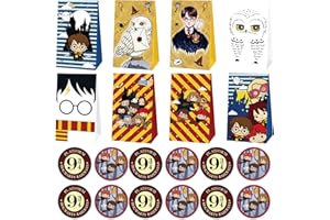 AWONLATE Juego de Bolsas de Regalo, 24Pcs Bolsas Cumpleaños Infantil, Bolsas de Fiesta, Bolsas de Papel, Bolsa de Regalo de Cumpleaños con 24 Pegatinas, para Fiestas, Navidad