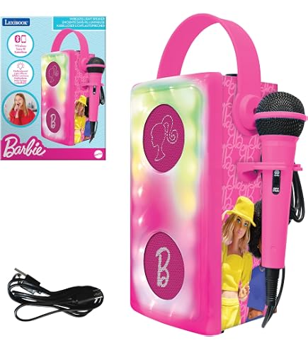 Micro Bluetooth Barbie Sound – Karaoké Nomade Avec Haut-parleur, Effets Lumineux, Connectivité Smartphone – Dès 4 Ans – Le Rêve Rose !