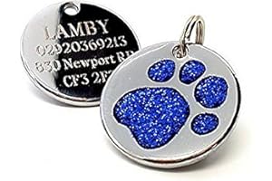 County Engraving Engraved 25mm Glitter Paw Print Dog Pet ID Tag Disc. (Blue)