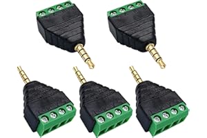 AAOTOKK 4 Pôles 3,5 mm Borne à vis 3,5 mm (1/8) Stéréo TRRS Audio Mâle à AV 4 Broches Femelle Borne à vis Double Piste Casque Balun Adaptateur de Convertisseur sans Soudure (5 Pièces/Mâle)