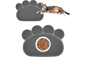 Tianher PVC Durable Chat Chien Tapis de Litière pour Chats Set de Table Pet Chiots Chaton Bol Aliments Patte Forme Bac Napperon Anti-Glissement (Gris, 45 * 60cm)