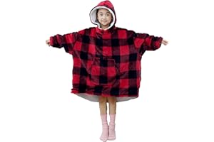 Westkun Bambini Coperta Indossabile con Cappuccio Oversize Hoddie Felpa Pile Calda Morbida Accogliente Taglia Unica con Bottoni per Ragazzi e Ragazze