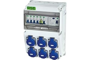 RSE Distributore di corrente da parete, completamente cablato, 230 V, con contatore, IP65, 11. 6 x 230 V con LS + FI 3P
