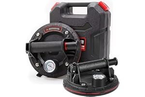 UCMDA 2 Pièces 8" Ventouse Carrelage avec Manomètre - Ventouse Vitrier Capacité de Charge Max 230 kg, Professionnelles Ventouses à Vide avec Boîte de Transport pour Verre, Carreaux, Marbre