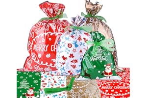 MIAHART Confezione da 10 Sacchetti Regalo di Natale Confezioni Regalo di Grandi Dimensioni Stili Assortiti Borse Regalo di Natale con Lacci per Nastri per Regali di Natale (Stile A-10 Pezzi)