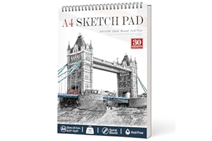 Benxdara Cahier de Dessin A4 Carnet de Croquis Reliure Spirale, 30 Feuilles Carnet Dessin 160GSM Papier à Croquis, Bloc de Croquis Durable Sans Acide Pour Les Artistes et Les Professionnels