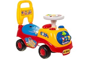 Hillington My First Ride On and Push Along Buggy Car Colourful First Steps Toddler Walker Learning Toy with Sounds and Accessories (RED)