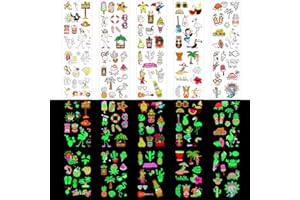 Qpout 10PCS Luminoso Verano Playa Piscina Hawaiian Luau Temática Tatuajes Temporales para Niños Adultos Tatuaje Pegatina para Fiesta Tropical Suministros de Decoración Carnaval Fiesta de cumpleaños