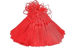 AEBDERP 100 Pcs Silky Handmade Craft Tassels Trim Mini Pendant for DIY Cute Resin Bookmark, Jewellery Making, Key, Girl Earring, Keyring, Graduation Hat, Ribbon Sewing, Curtain, Home Decor (Red)
