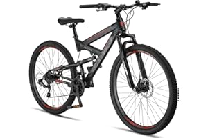 Licorne Bike - Premium Mountain Bike Strong 2D da 26, 27,5 e 29 pollici, bicicletta con freni a disco anteriori e posteriori, cambio a 21 marce, a sospensione completa
