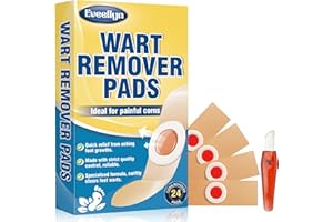 Eveellyn Wart Remover, 24 Pads for Verruca Treatment & Corn Removal, Plantar Wart Remover for Hands, Feet, Face, Pain-Free Plasters for Adults