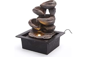 CREATIVE TOUCH Cascading Stone Bowls Spring Indoor Water Fountain with LED Light | Size 21 * 17.5 * 25 Cm | 3 Pin UK Plug Included |