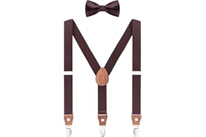 WANYING Set di Bretelle e Papillon per Bambini Bambine da 2 a 8 anni, Forma a Y Larghezza 2,5 cm Bretelle 3 Clip Elastiche - Tinta unita