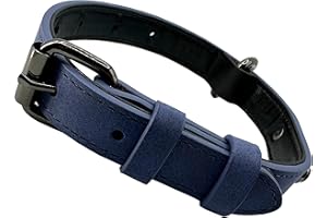 OUFUSILK Collari per Cani, di Pelle Regolabile con Perforatore 4 Taglie con anello a D, Collare per Cani di Taglia Piccola, Media e Grande-blu,M