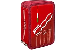 Clondo Astuccio 3 Scomparti Bambini, Per Fiat 500 Fan, Triplo Riempito, 45 Accessori Scuola Elementare Bambina e Bambino, 3 Zip, 20cm, Forbici, Rigello, Pastelli, Pennarelli, Forbici, Rosso