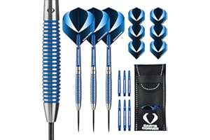 DESIGNA DARTS D0780 Squadron | 28g Premium 90% Tungsten Barrel Dart Set with Steel Tips including 3 Standard Flights, 3 Shafts, Point Protector and Bar Wallet, M3, Blue