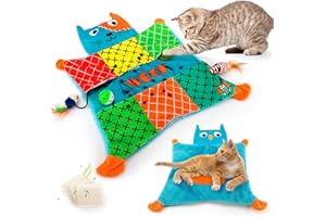 AWOOF Cat Mat, Cute Soft Catnip Mat, Cat Activity Mat Machine Washable Cat Blanket for Small Medium Large Cats with 7 Pockets, Crinkle Paper Self-Warming Kitty Carpet Interactive Catnip Toys