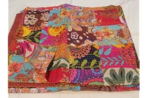 Tribal Asian Textiles Handmade Pure Cotton Bedspread Queen Size Quilt Kantha Stitch Kantha Quilt Indian Bed Cover Reversible Throw Quilt 25