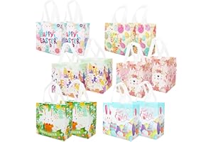 PARSUP 12 szt. Happy Easter Egg Hunt, różne rozmiary, króliczek, marchewka, kurczak, jajko, torebki na prezenty, torby na smakołyki, nietkane torby wielkanocne do pakowania prezentów, polowanie na jajka,