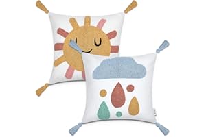 ‎PACO HOME Paco Home 2er Set Kissenbezug 45x45 Kissen Kissenhülle Kopfkissenbezug Kinderzimmer Mädchen Jungen Kids Deko Sonne Wolken Babyzimmer