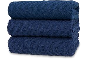 ATEN Homeware Pure Cotton Kitchen Hand Towels – Stylish Pack of 3 – 50 x 50 cm – Highly Absorbent & Super Soft Kitchen Towels for Drying Hands & Surfaces, Lint-Free & Durable, Made in Egypt (Blue)