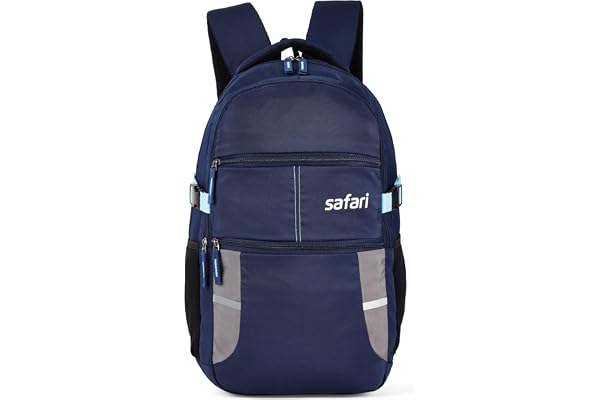 Safari Omega Spacious/Large 5 Compartment Laptop Backpack With Raincover, College Bag, Travel Bag For Unisex, Navy Blue, 30 L