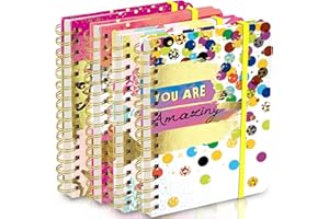 DWIYITTN A5 Quaderni a Spirale, 4 Pezzi Quaderni a Righe con Copertina Rigida, Blocco Note con Elastico di Chiusura per Scuola Viaggio Ufficio, 21 x 14,5 cm, 120 Pagine, Rosa