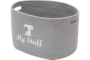 Geyecete Dog Storage Basket Oval Weave Basket Dog Toy Storage Basket - Laundry Basket Storage Bin Pet Toy Storage Boxes Living Room Organizer-Gray