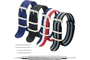 MEGALITH NATO Strap 4/8 Packs 16mm 18mm 20mm 22mm 24mm Ballistic Nylon Watch Bands Swiss Zulu Straps Stainless Steel Buckle with 4 Top Spring Bars and Spring Bar Link Pin Remover Tool