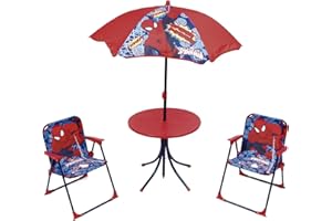 ARDITEX Set de Mesa Infantil, 2 Sillas y Sombrilla Spiderman, Rojo y Azul