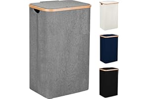 SG Traders 100L Laundry Hamper with Lid - Large Hampers for Laundry with Handles - Laundry Baskets with Lid for Bedrooms - Bamboo Bathroom Tall Laundry Bin (Dark Grey)