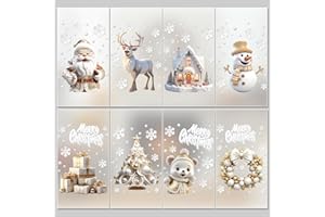 EDWINENE Fensterbilder Weihnachten Selbstklebend,Weiß Fensterdeko Weihnachten Wiederverwendbar, beidseitige fenstersticker Weihnachten für Weihnachtsfensterdekoration (Gold)
