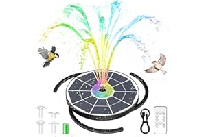 AISITIN 6.5W LED Solar Fountain with Remote Control, Solar Pool Pump with 3000 mAh Battery & 3 Fixed brackets, Solar Powered Water Fountain for Garden Ponds, Bird Bath, DIY Water Pond