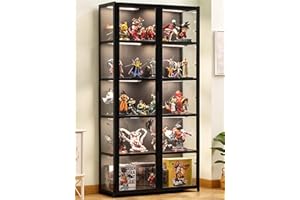 LAPHAL Display Cabinet, Clear Display Case for Figures，Storage Shelves with Acrylic Glass Door, Bamboo Storage Cabinet Floor Standing Transparent Showcase 130 * 62 * 33cm black