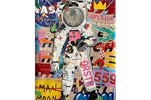 Walarky Kit de peinture à l'huile par numéro adultes - Astronaute abstrait - Kit de peinture à l'huile sur toile pinceaux et pigments acryliques Street Pop - Image colorée décoration murale