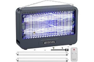 YeXhot Lampe Anti Moustique Interieur Et Exterieur 20w 3500v, Lampe UV Piege A Moustique, Grille Double，Lampe Anti Mouche avec 2-14h Timer Et Télécommande, 2 Blubs Extra,Gris