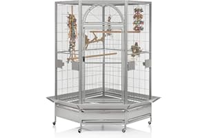 Montana Cages | Eck Voliere Käfig XXL Vogelkäfig Denver II - in hellgrau