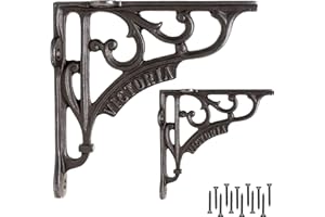 EDUWURXS Industrial Cast Iron Shelf Brackets 6x6” | Heavy Duty Wall Brackets for Shelves (Pack of 2) | Rustic Shelf Supports for Kitchen, Living Room & More (Victoria)