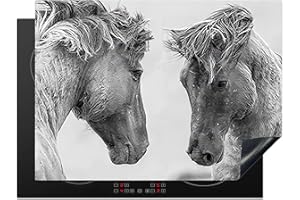 KitchenYeah© Protezione Piano Cottura Tappetino per Induzione 70x52 cm Cucina Proteggi Coprifornello Antiscivolo Cavallo - Animali - Nero - Bianco