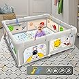 CAREIT Playards|Playpen for Kids up to 4 Years, Spacious 120x120 cm Baby Play Yard with Safety Lock & Hand Grip, Thick Padding & 360° Mesh Visibility, Portable Activity Center for Toddlers - LightGrey